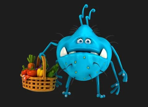 Fun 3D cartoon virus with vegetables Stock Illustration