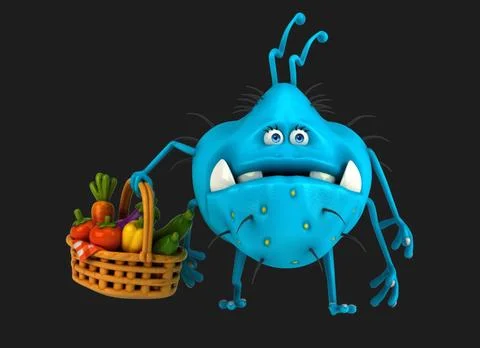 Fun 3D cartoon virus with vegetables Stock Illustration