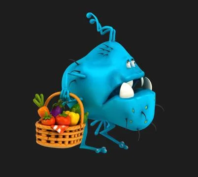 Fun 3D cartoon virus with vegetables Stock Illustration