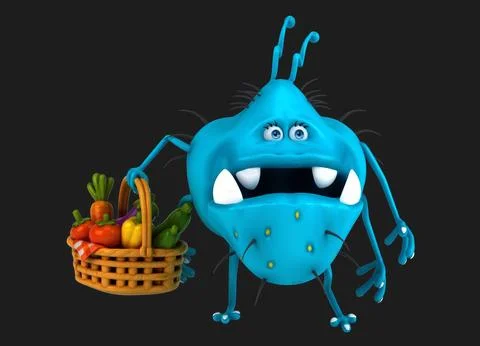 Fun 3D cartoon virus with vegetables Stock Illustration