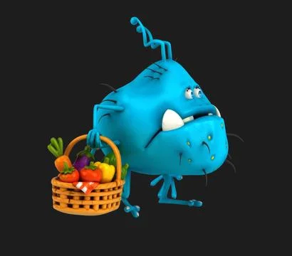 Fun 3D cartoon virus with vegetables Stock Illustration