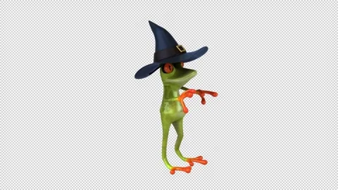 Fun 3D cartoon witch frog dancing (with alpha channel) Stock Footage 316582983