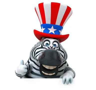 Fun 3D cartoon zebra with an uncle sam hat Stock Illustration