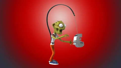 Fun 3D cartoon Zombie chasing the money Stock Footage 151465058