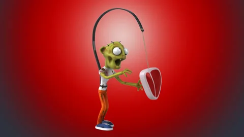 Fun 3D cartoon Zombie chasing the meat Stock Footage 151759713