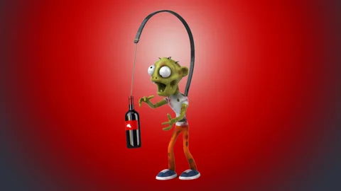 Fun 3D cartoon Zombie chasing the wine Stock Footage 151759822