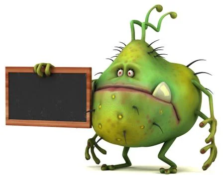 Fun 3D germ bug monster with a chalkboard Stock Illustration