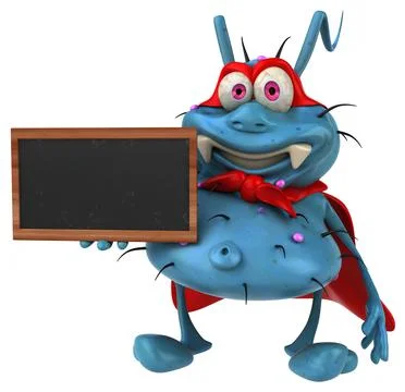 Fun 3D germ monster holding a blackboard Stock Illustration