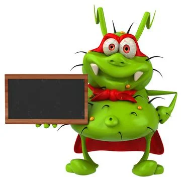 Fun 3D germ monster holding a blackboard Stock Illustration