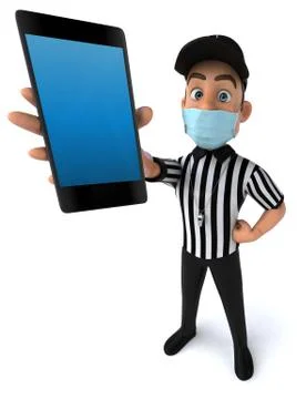 Fun 3D Illustration of an american Referee with a smartphone Stock Illustration