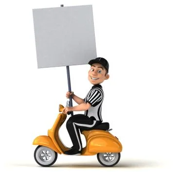 Fun 3D Illustration of an american Referee on a scooter Stock Illustration