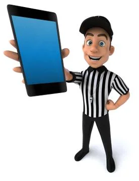 Fun 3D Illustration of an american Referee with a smartphone Stock Illustration