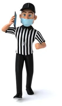 Fun 3D Illustration of an american Referee with a smartphone Stock Illustration