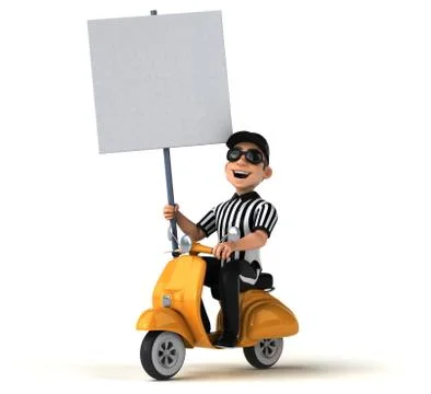Fun 3D Illustration of an american Referee on a scooter Stock Illustration