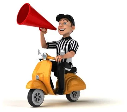 Fun 3D Illustration of an american Referee on a scooter Stock Illustration