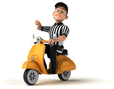 Fun 3D Illustration of an american Referee on a scooter Stock Illustration