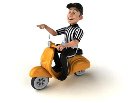 Fun 3D Illustration of an american Referee on a scooter Stock Illustration