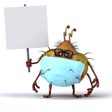 Fun 3D illustration of a cartoon microbe with a mask Stock Illustration