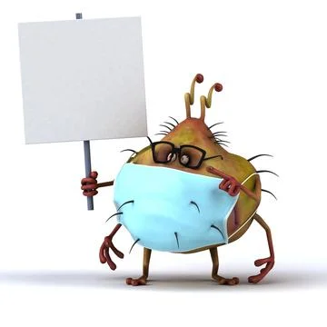 Fun 3D illustration of a cartoon microbe with a mask Stock Illustration