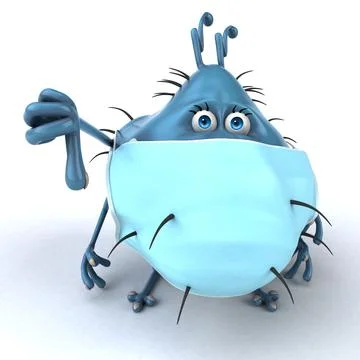 Fun 3D illustration of a cartoon microbe with a mask Stock Illustration