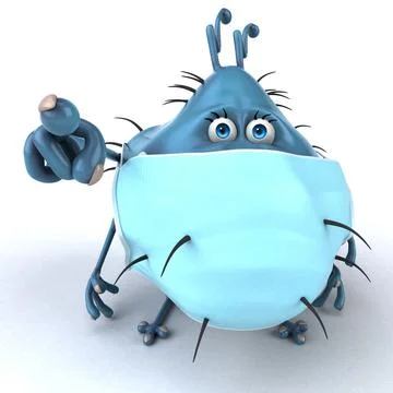 Fun 3D illustration of a cartoon microbe with a mask Stock Illustration