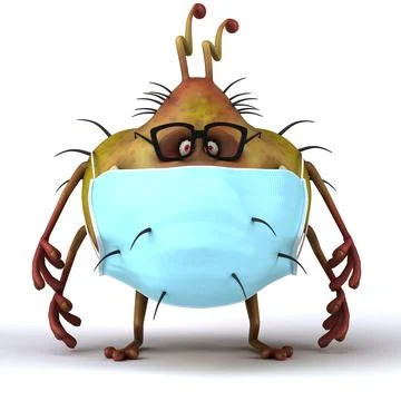 Fun 3D illustration of a cartoon microbe with a mask Stock Illustration