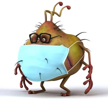 Fun 3D illustration of a cartoon microbe with a mask Stock Illustration