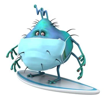 Fun 3D illustration of a cartoon microbe with a mask Stock Illustration