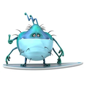 Fun 3D illustration of a cartoon microbe with a mask Stock Illustration