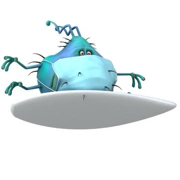 Fun 3D illustration of a cartoon microbe with a mask Stock Illustration