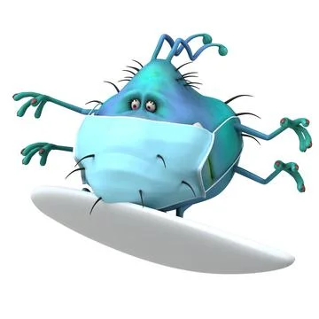 Fun 3D illustration of a cartoon microbe with a mask Stock Illustration