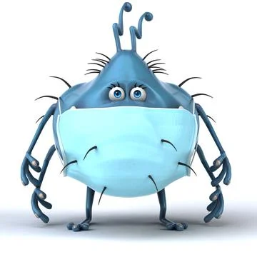 Fun 3D illustration of a cartoon microbe with a mask Stock Illustration
