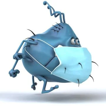 Fun 3D illustration of a cartoon microbe with a mask Stock Illustration