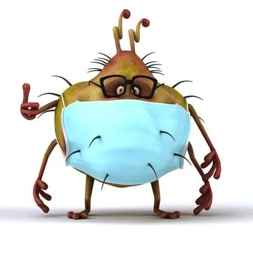Fun 3D illustration of a cartoon microbe with a mask Stock Illustration