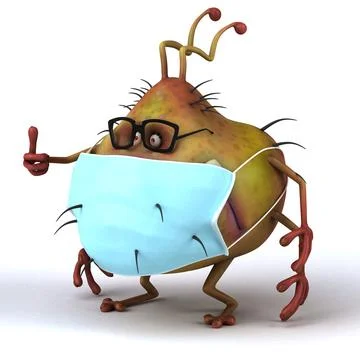 Fun 3D illustration of a cartoon microbe with a mask Stock Illustration