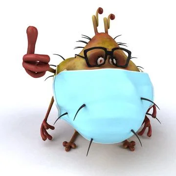 Fun 3D illustration of a cartoon microbe with a mask Stock Illustration