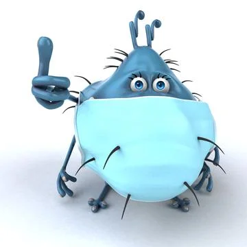 Fun 3D illustration of a cartoon microbe with a mask Stock Illustration