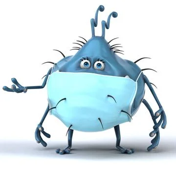 Fun 3D illustration of a cartoon microbe with a mask Stock Illustration