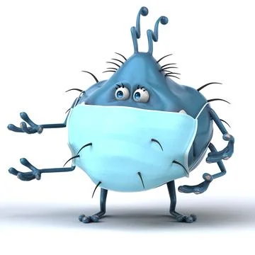 Fun 3D illustration of a cartoon microbe with a mask Stock Illustration
