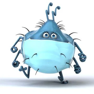 Fun 3D illustration of a cartoon microbe with a mask Stock Illustration