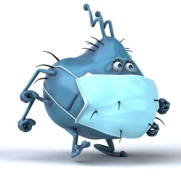 Fun 3D illustration of a cartoon microbe with a mask Stock Illustration