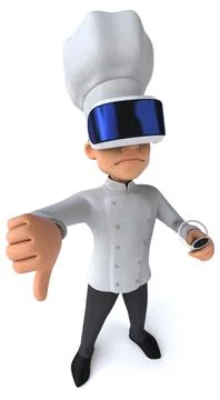 Fun 3D Illustration of a chef with a VR Helmet Stock Illustration