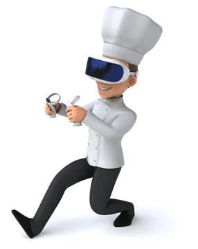 Fun 3D Illustration of a chef with a VR Helmet Stock Illustration