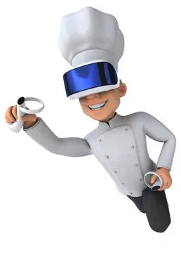 Fun 3D Illustration of a chef with a VR Helmet Stock Illustration