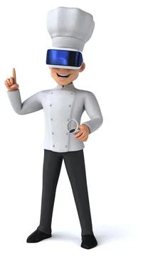 Fun 3D Illustration of a chef with a VR Helmet Stock Illustration