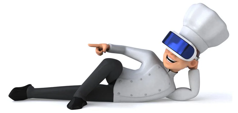 Fun 3D Illustration of a chef with a VR Helmet Stock Illustration