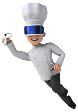 Fun 3D Illustration of a chef with a VR Helmet Stock Illustration