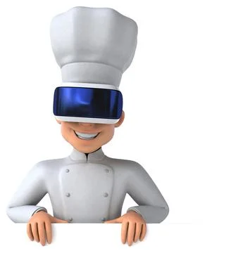 Fun 3D Illustration of a chef with a VR Helmet Stock Illustration
