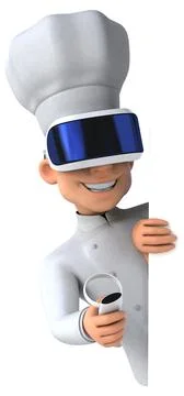 Fun 3D Illustration of a chef with a VR Helmet Stock Illustration