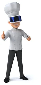 Fun 3D Illustration of a chef with a VR Helmet Stock Illustration